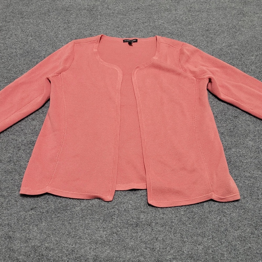 Eileen Fisher Sweater Women XS Cardigan Open Front Knit Silk Blend Pink
